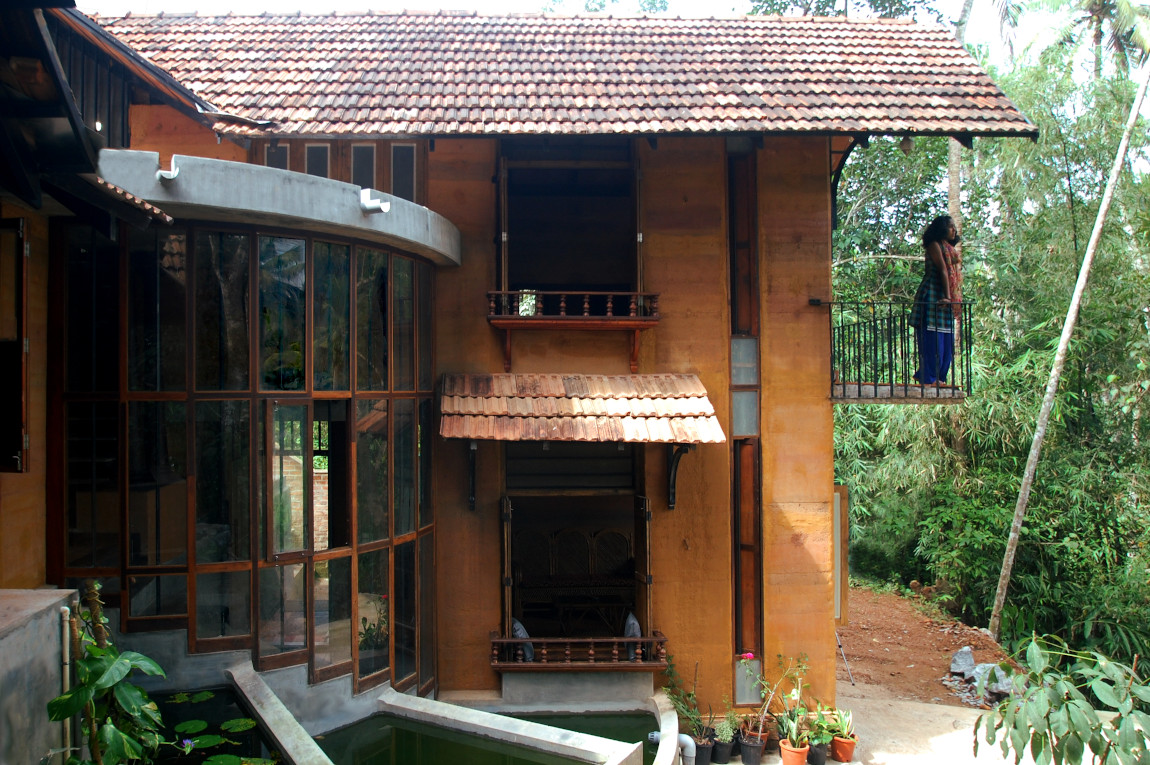 Exterior view of Rammed Earth Residence for Anil and Roja